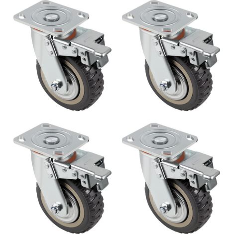 DBREAKS 4Pcs Roulettes pivotantes, Ø150mm Roues pour chariot, Roulette charge lourde, Roulettes pour meubles, 4×Roulettes pivotantes avec frein, Capacité de charge totale de 1600KG (1/5)