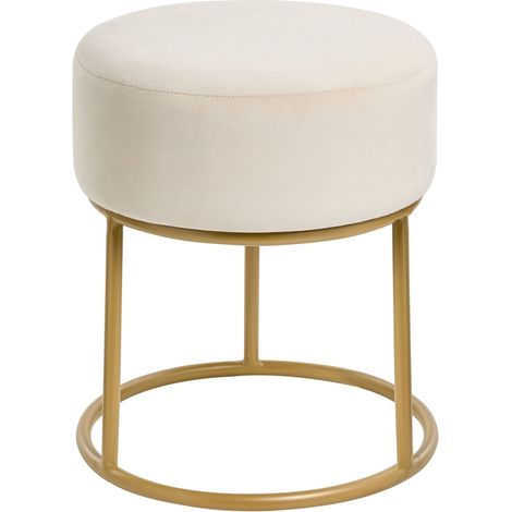 Poggiapiedi in Velluto beige con Base in Metallo Dorato Delco