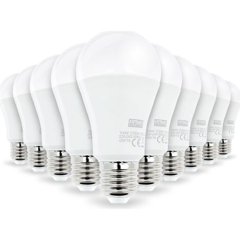 Set di 10 lampadine LED E27 Alta luminosità 14W Eq 100W  Température de Couleur: Bianco caldo 2700K