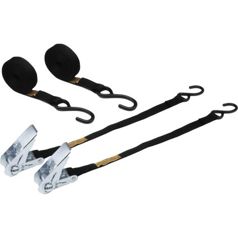 Lot de 2 sangles d'arrimage à cliquet et 2 crochets S - 25 mm x 5 m - Noir - Linxor (1/3)