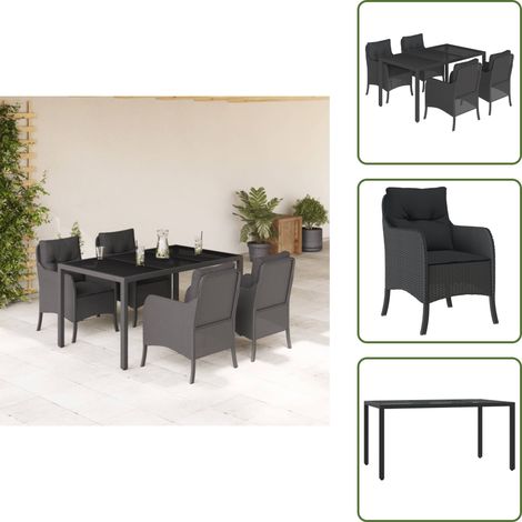 The Living Store Set da Pranzo da Giardino 5 pz Nero con Cuscini in Polyrattan - Tavolo da giardino