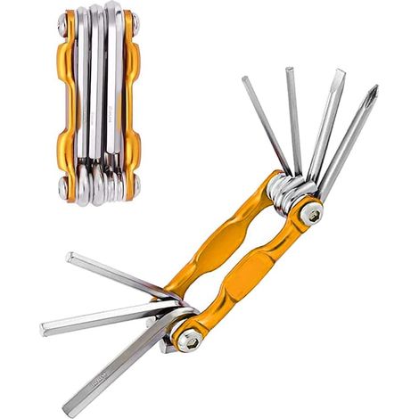 7-in-1-Multifunktions-Fahrradreparaturwerkzeug, Mini-Fahrrad-Multitool-Kit, faltbares tragbares Fahrradwartungswerkzeug (Golden)