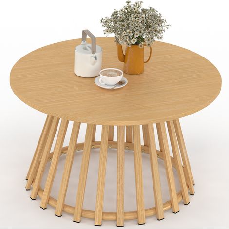 Runder Gartencouchtisch 70 cm SOLAL mit Fuß aus Metalllatten in Holzoptik