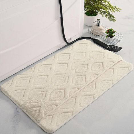 Memory foam bath mat - Soft, absorbent, plush - Washable, non-slip - Luxury cotton bath mat - 40 x 60 cm - White (1/5)