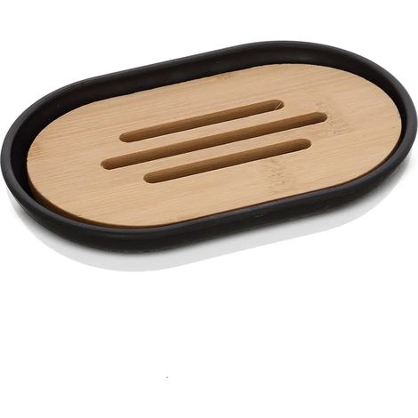 Porta sapone da appoggio nero in abs e bambù Surf (1/4)