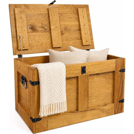 Holztruhe Oskar Premium aus massiver Eiche Natur 80x45x47 cm – Aufbewahrungstruhe mit Stauraum (1/5)