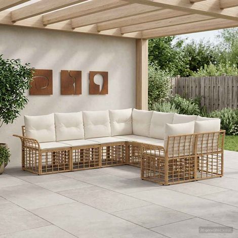 vidaXL Set di divani da esterno 8 pcs Naturale e Bianco Crema