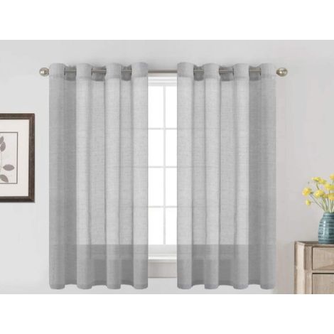 Rideaux en lin, rideaux semi-transparents, rideaux d'intimité, rideaux de chambre/salon - 52 x 63 pouces - Gris, paquet de 2
