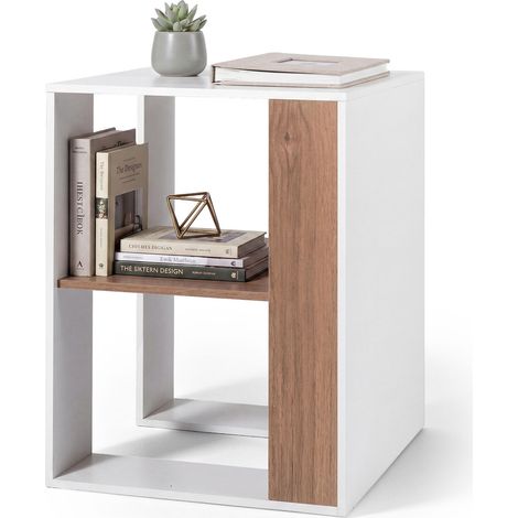 Table d'Appoint à 2 Niveaux, Bout de Canapé Carré en Bois avec Étagère de Rangement, Table de Chevet Moderne pour Salon, Chambre, 45 x 45 x 60 cm (1/5)