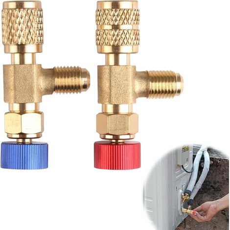 2 Pièces Soupape de Sécurité Réfrigérant R410A R22, Vanne de Régulation de Réfrigérant Liquide Adaptateur, Réfrigérant de 1/4" Adaptateur de Sécurité pour Air Conditioning Flow Valves (1/4)