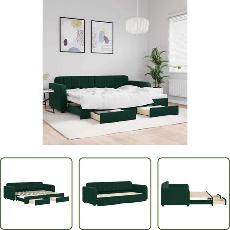 Schlafsofa - Tagesbett Ausziehbar mit Schubladen Dunkelgrün 80x200 cm Samt (1/5)