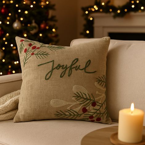 EDG Enzo De Gasperi Joyful Cuscino Quadrato Natalizio 45 x 45 Cm Verde Salvia (1/4)