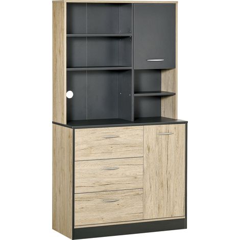 Meuble de cuisine moderne gain de place avec 2 placards, 3 tiroirs et 3 étagères, en bois, 90 x 39 x 169 cm, coloris chêne clair gris. (1/5)