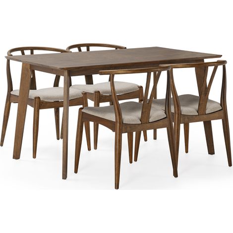 Juego de mesa 140x80 cm y 4 sillas de comedor Rustic color Nogal (1/5)