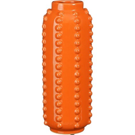 Vase en Céramique Orange à Relief Fait Main pour Fleurs et Branches H 30 x Ø 11 cm - PANGIVO (1/5)