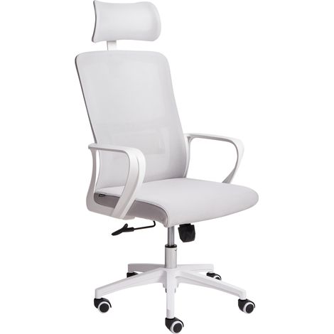 Silla de oficina con base giratoria reposacabezas regulable en altura de malla gris claro Monarch
