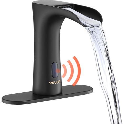 VEVOR Mitigeur Automatique sans Contact, Robinet a Capteur Electronique de Lavabo, Melangeur d’Eau Chaude et Froide Moderne pour Tuyau de 9,5 mm, pour Evier Bar Cuisine Salle de Bain, Noir Mat