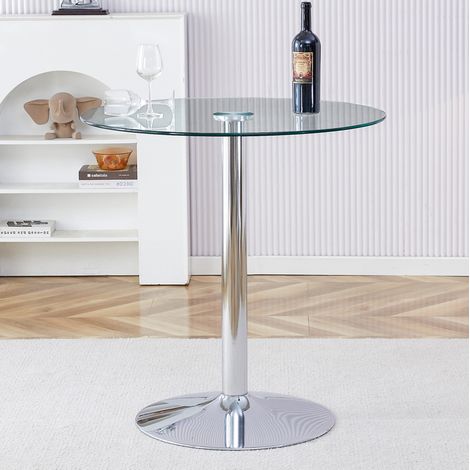 Runder Bartisch aus Glas 89 cm transparent silber OKMYHOME (1/5)