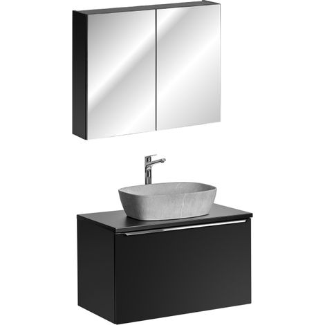 Ensemble meuble vasque à poser + cabinet miroir - 80 cm - Rosario Black - Livraison gratuite