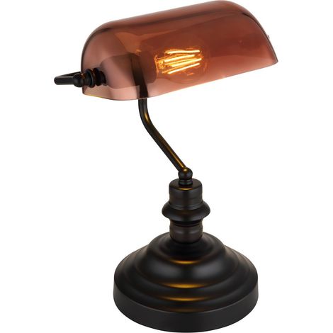 Lampe de bureau classique Antique noir avec verre brun - 2491C (1/5)