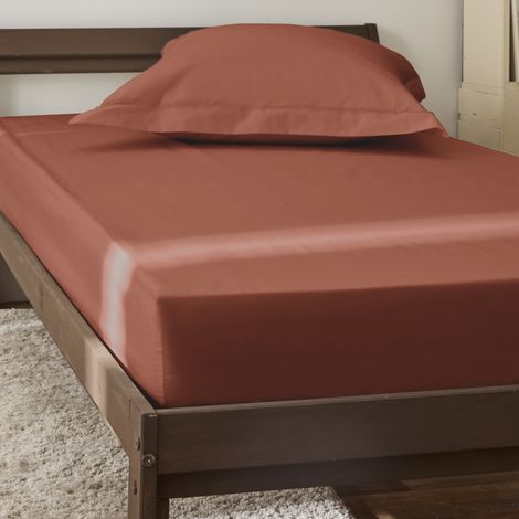 Drap housse percale "Julian" avec bonnet 35 cm toutes dimensions Coton Pur - Julian Terracotta - 90 x 190 cm bonnet de 35 cm