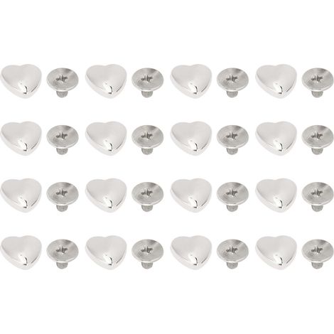 Lot de 20 rivets en forme de cœur de 14 mm, vis croisées, rivets décoratifs « amour », clous en cuir argentés pour ceintures, sacs, chapeaux et chaussures. (1/5)