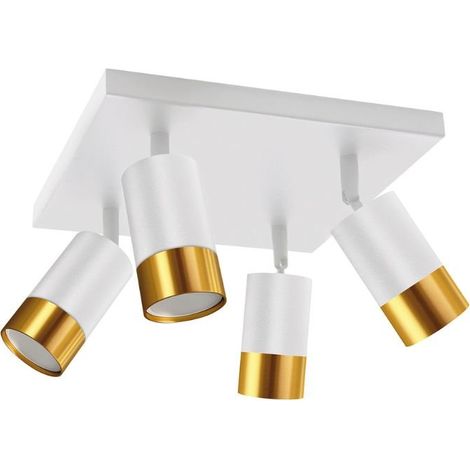Plafonnier 4 Spots Orientables Carré OR pour Ampoule GU10 - Blanc - SILUMEN