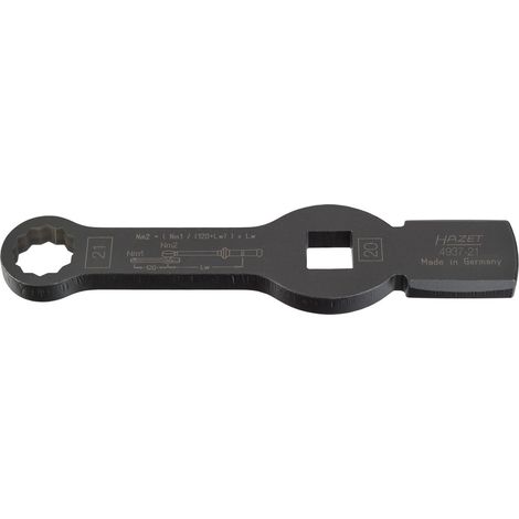 Hazet Schlag-Ringschlüssel, mit 2 Schlagflächen 4937-21, 3/4 (20 mm) Vierkant hohl, Außen Doppelsechskant Profil, SW 21 mm (1/5)