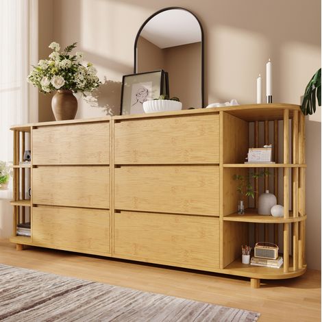 Aparador 6 cajones y estantes de bambú 160 cm OKMYHOME (1/5)