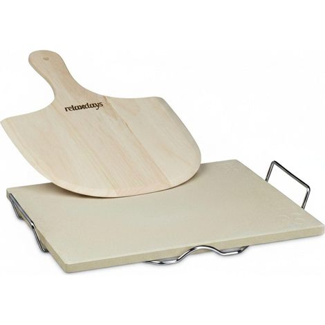 Pierre à pizza rectangulaire 38 x 30 x 1,5 cm cuisson homogène avec spatule en cordérite brun clair (1/4)