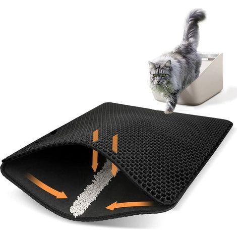 Grand Tapis Litière Chat Tapis de Toilette pour Chat Bac à Litiere 70 x 55 cm Conception en Nid d'abeille Double Couche, Antidérapant Imperméable et Résistant à L'urine Facile à Nettoyer (1/5)