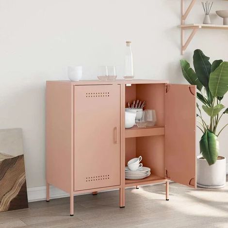 Lot de 2 Dessertes de Cuisine avec Étagères, Meuble Rangement Métal Acier, Couleur Rose, Dimensions 36x39x79 cm, Style Industriel Moderne pour Salon ou Entrée (1/5)