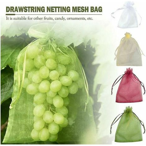 50 filets à fruits pour la protection du jardin, la lutte contre les ravageurs, la protection contre les oiseaux, filets à fraises, filets à raisins, sacs en filet avec cordon de serrage, sacs de cult (1/4)