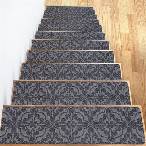 Tapis d'escalier antidérapants et amovibles 20 x 76 cm (lot de 4) - Protection optimale pour les marches d'escalier - Convient aux enfants, aux personnes âgées et aux animaux domestiques - Noir et gri