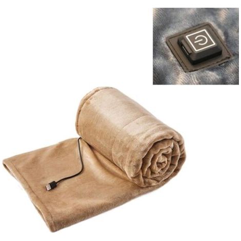 Green Mobility-Couverture chauffante style écharpe, alimentée par USB, sans fil, lavable en machine, 3 niveaux de température, beige - 80 x 100 cm (1/4)