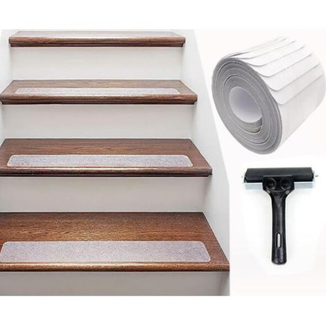 BEBUSINGOTO 15er-Pack rutschfeste Treppenstreifen – Transparent – Wasserdicht – Mit Montagerolle – 10 x 80 cm (1/5)