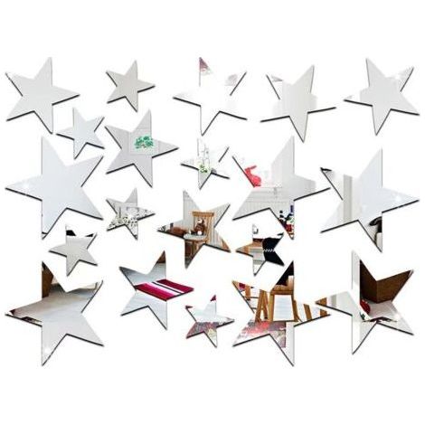 20pcs silver Star Shape Mirror Stickers 3D Acrylic Stars Mirror Decals DIY Home Decoration Wallpaper (1/5)