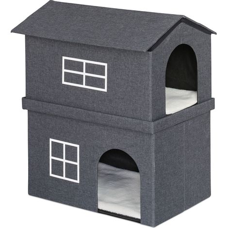Casa de interior plegable de diseño moderno refugio para gatos 90 x 60 x 60 cm de tela gris 130010877 (1/5)