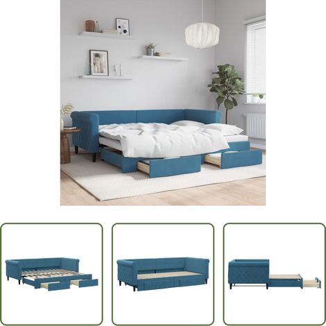vidaXL Sofa-Bett - Tagesbett Ausziehbar mit Schubladen Blau 90x200 cm Samt (1/5)