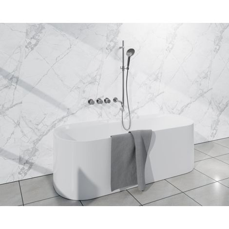 Fortifura Nebbio Ensemble combiné bain - mitigeur thermostatique - barre coulissante avec coude mural intégré - flexible de douche métallique - (1/5)