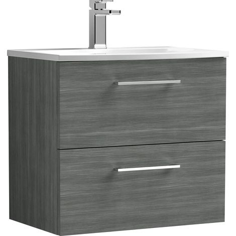 Balterley  Modern Bathroom 2 Soft Close Drawer Wall Hung Vanity & Basin, Anthracite, 600mm