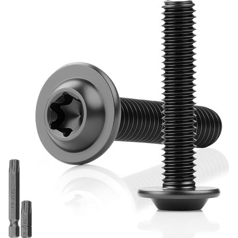 Lot de 12 vis à tête bombée - Noir - M8 x 30 mm - Avec bride - En acier inoxydable 304 - Avec rondelle A2 V2A - Filetage complet - Avec 2 clés Torx T40 - Pour échafaudage en bois (1/5)