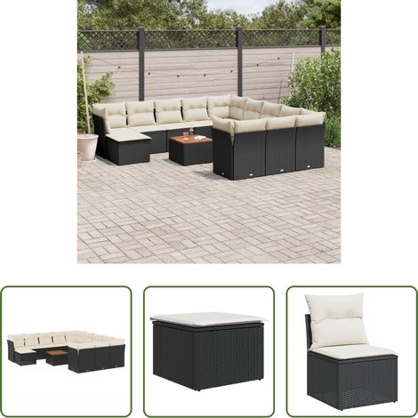vidaXL Canapé en résine tressée - Salon de jardin avec coussins 13 pcs noir résine tressée (1/5)