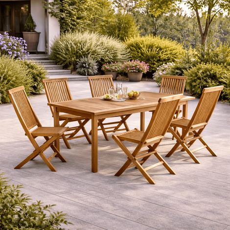 Conjunto de mesa de jardín de teca Frida 200 y 6 sillas Audrey