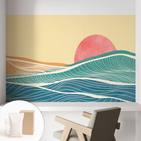 Papier peint intissé décoratif pour chambre et salon Design moderne à poser facilement - Colle incluse gratuite Vagues marines 104x70 cm (1/5)