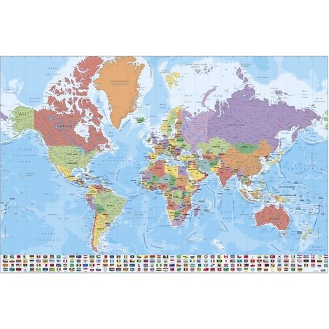 Affiche carte du monde 61 x 91,5 cm – Impression papier brillant 150 g/m² – Décoration intérieure pour passionnés de géographie – Grupo Erik