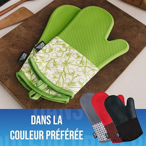 Gants de Four en Paire - avec revêtement en Silicone Complet pour Une Meilleure adhérence et résistance à la Chaleur (Chaleur de Contact: 250 ° C) dans différentes Couleurs (Vert) (1/4)