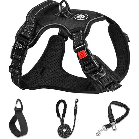 Harnais Chien Veste Anti-Traction avec Longe, Noir Taille S (1/5)
