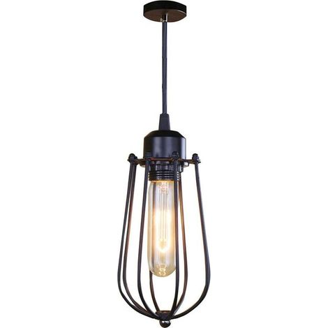 Lustre d'intérieur E27, plafonnier industriel vintage, suspension en métal noir avec cage en fer pour couloir, porche, chambre ou café (G)