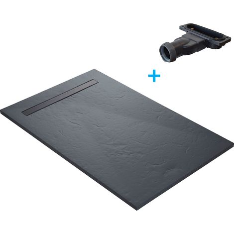 U-Tile – Receveur de douche à poser en résine imitation ardoise antidérapant – siphon ultra plat 30mm – 100 x 80 cm – évacuation 44L/min (1/5)